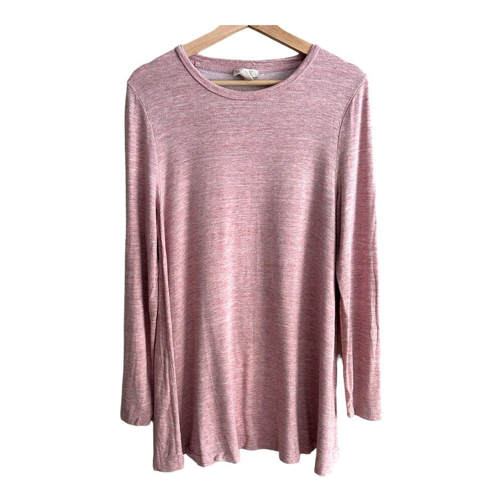 Lila Rose Heathered Pink Space Dye Knit Tunic Top Long Sleeve Sweatshirt L Large